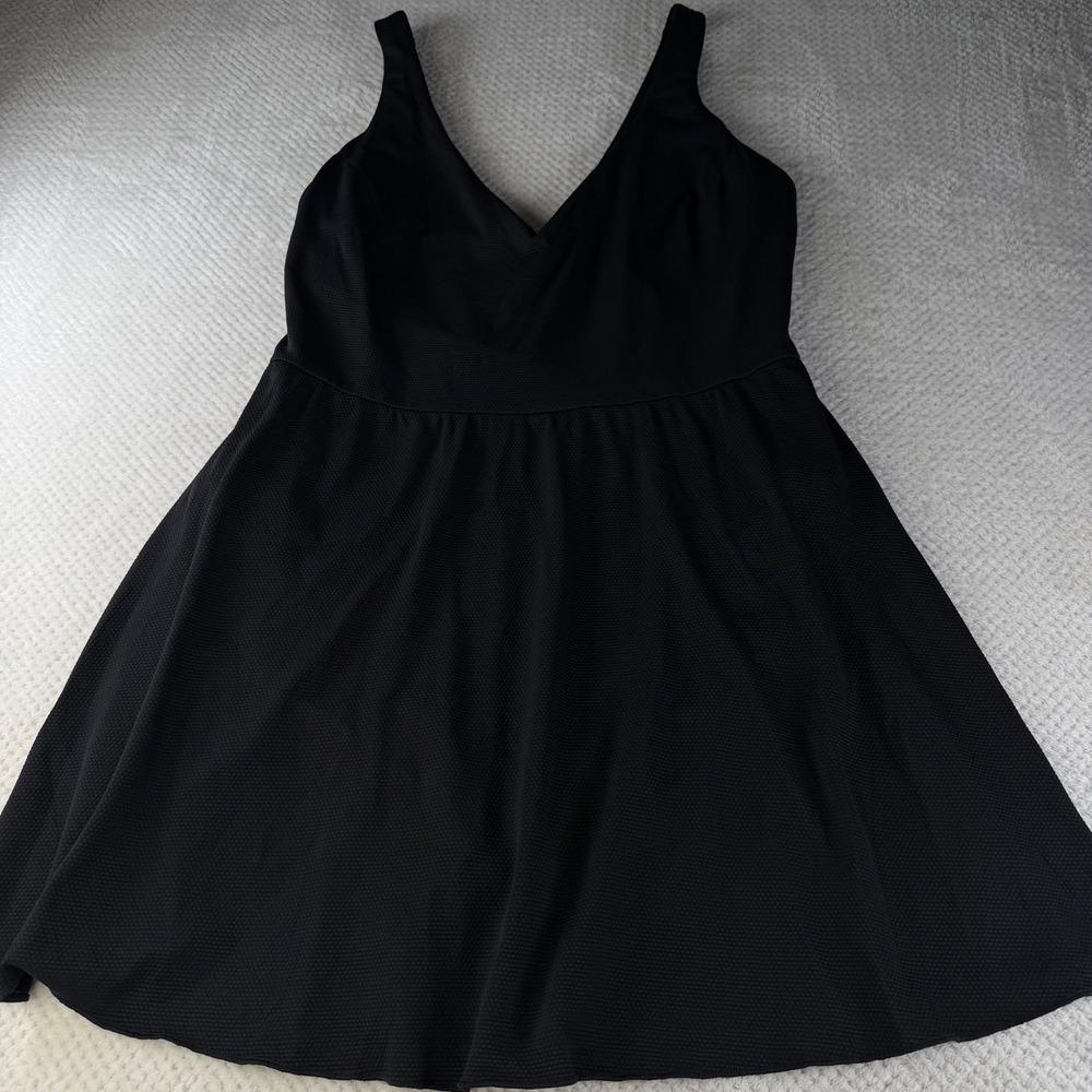 Spanx Swim Pique V-Neck Swim Dress Black One Piece Plus Size 1X 1T